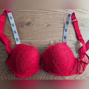 Victoria's Secret Bombshell Add 2 Cups Rhinestone Strap 36B Red